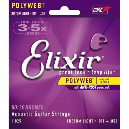 ELIXIR Elixir 11025-U Polyweb 80-20 Bronze Custom Light Acoustic Guitar Strings Set 11025-U